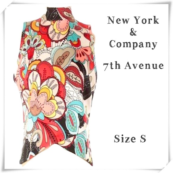 New York & Company 7th Avenue Studio Retro Floral Mock Neck Sleeveless Top Red - Picture 1 of 6